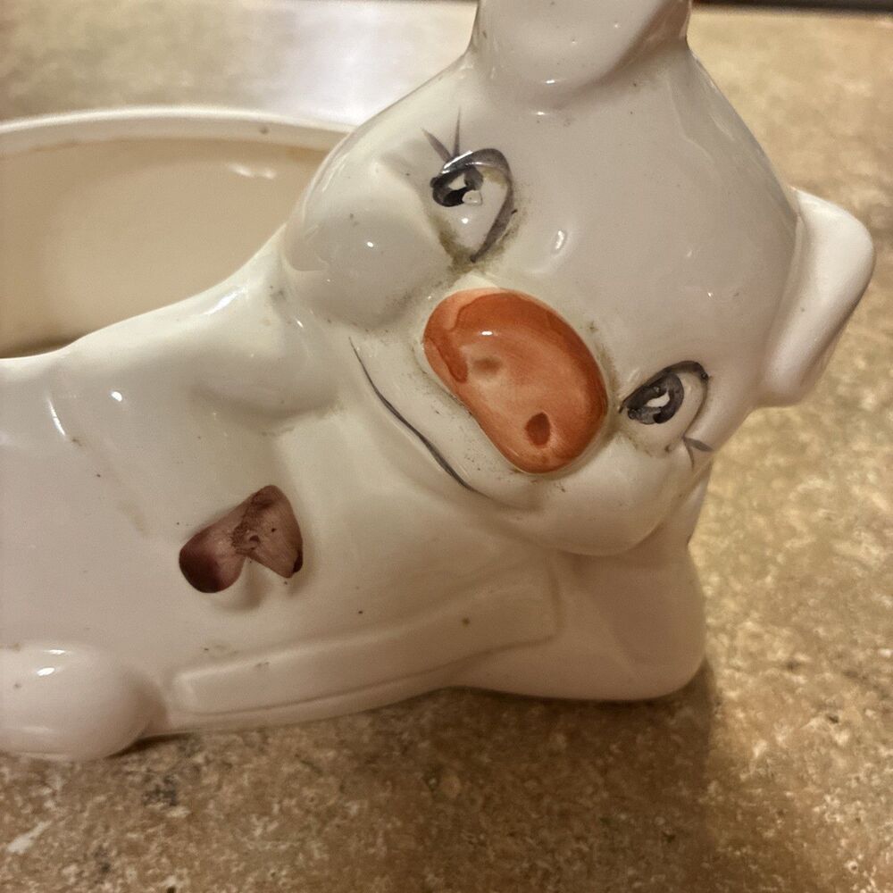 Vintage PIG Ceramic Planter White Pink Farmhouse CottageCore Sponge Holder Soap - Picture 2 of 8